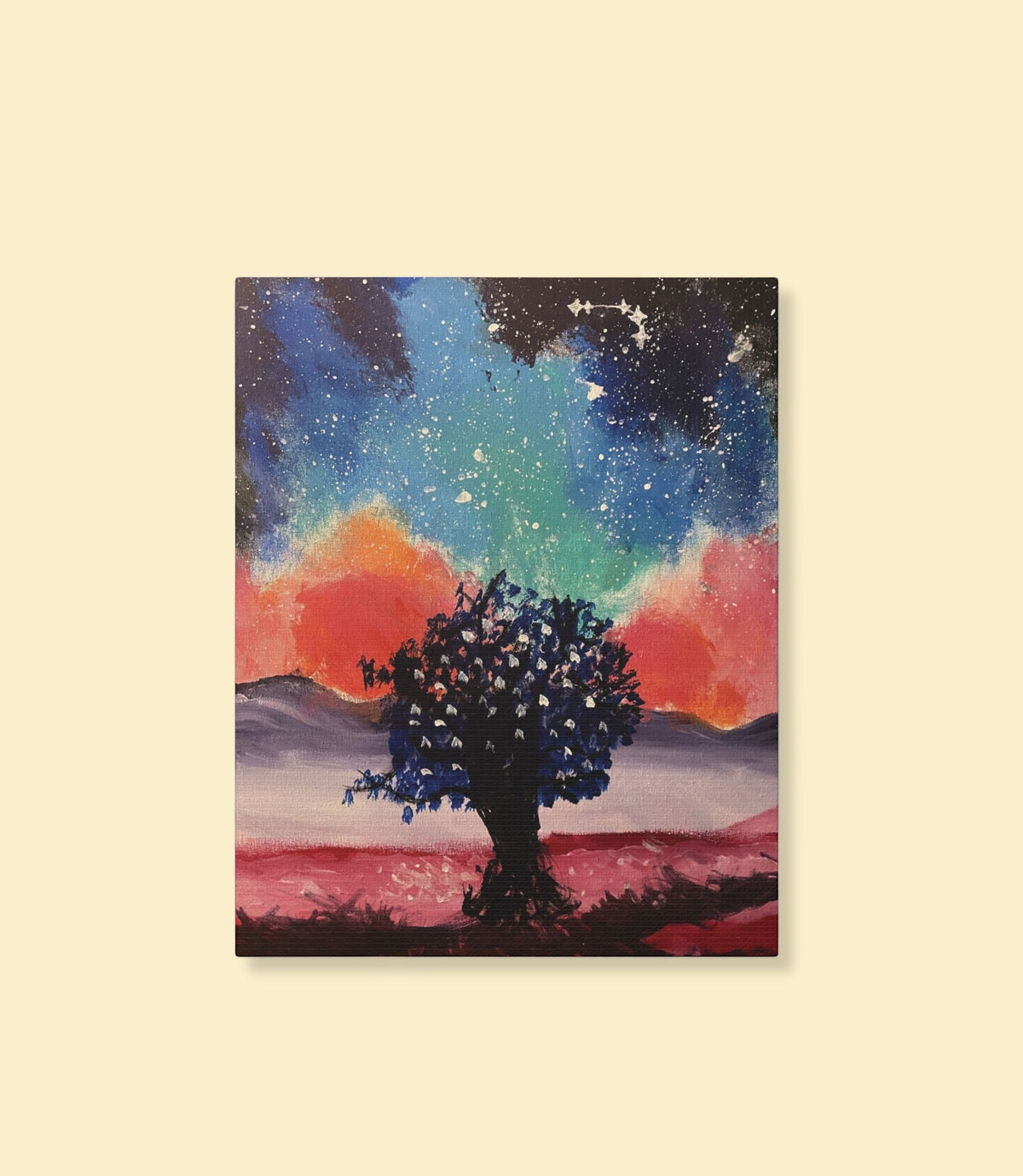 Galaxy tree canvas wall art on a cream background