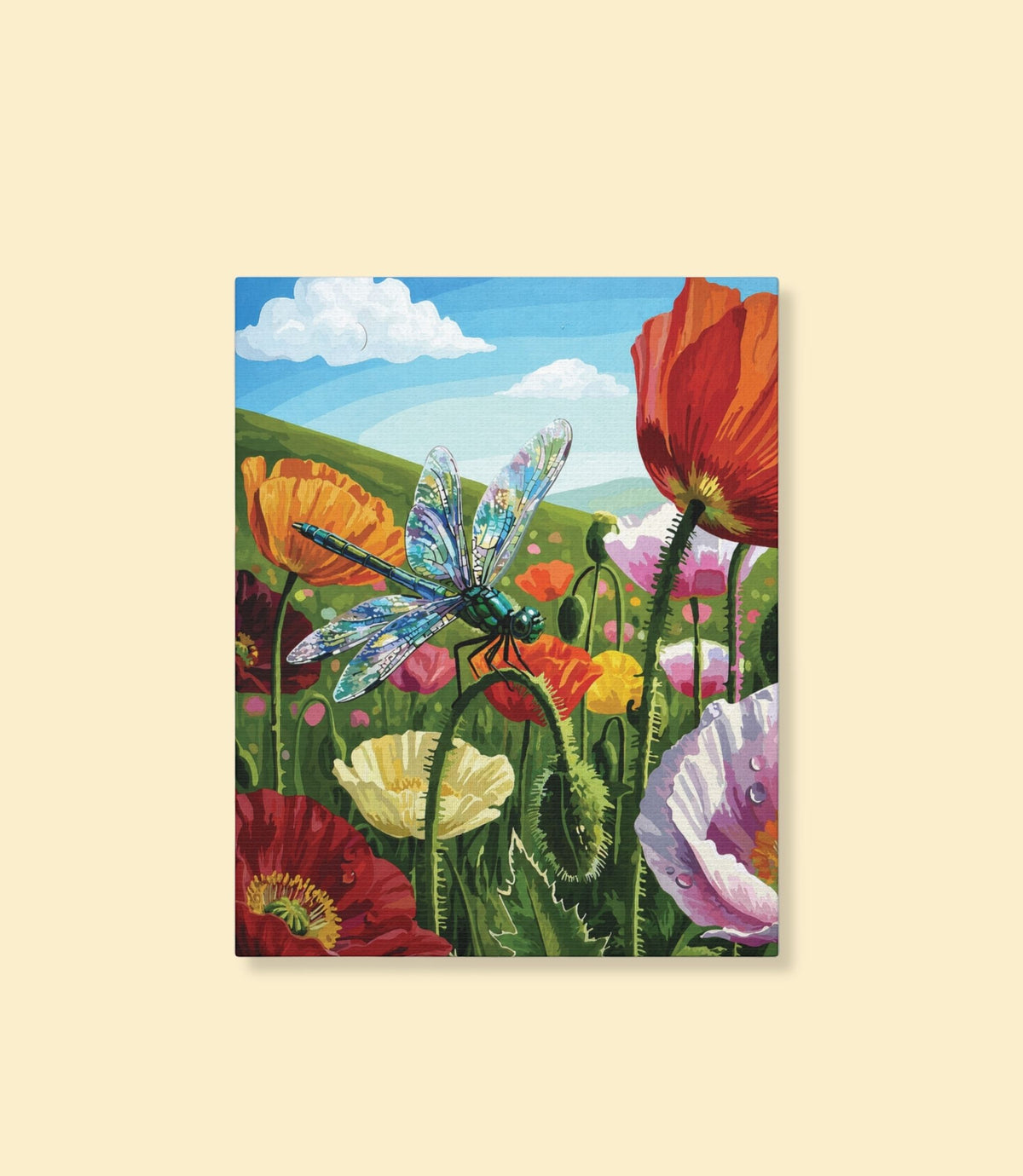 Dragonfly meadow canvas wall art on a cream background