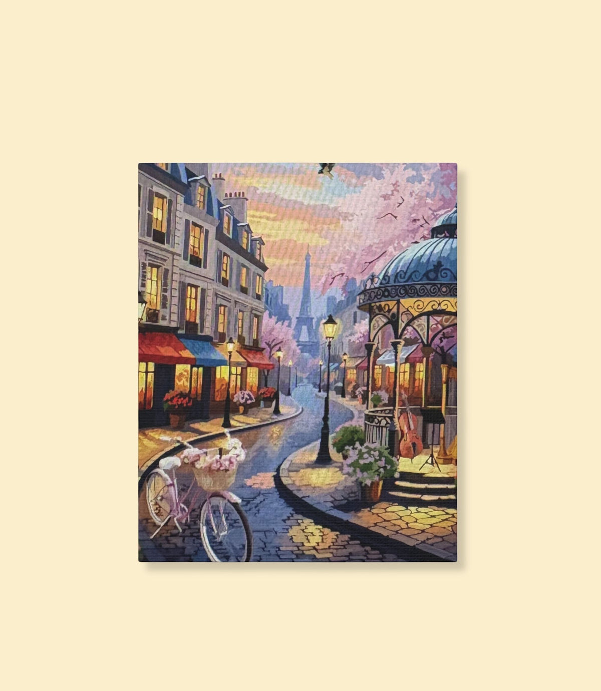 Paris street café canvas wall art on a cream background