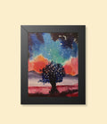 Galaxy tree framed poster with black frame on a cream background