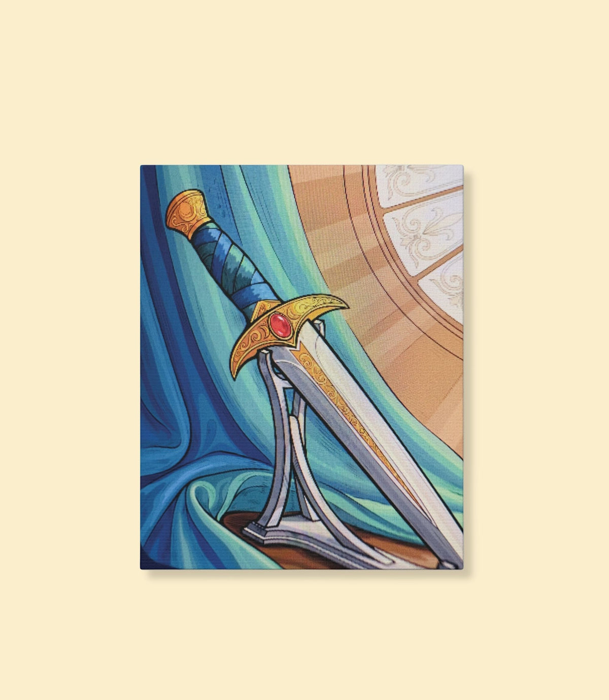 Regal fantasy sword canvas wall art on a cream background