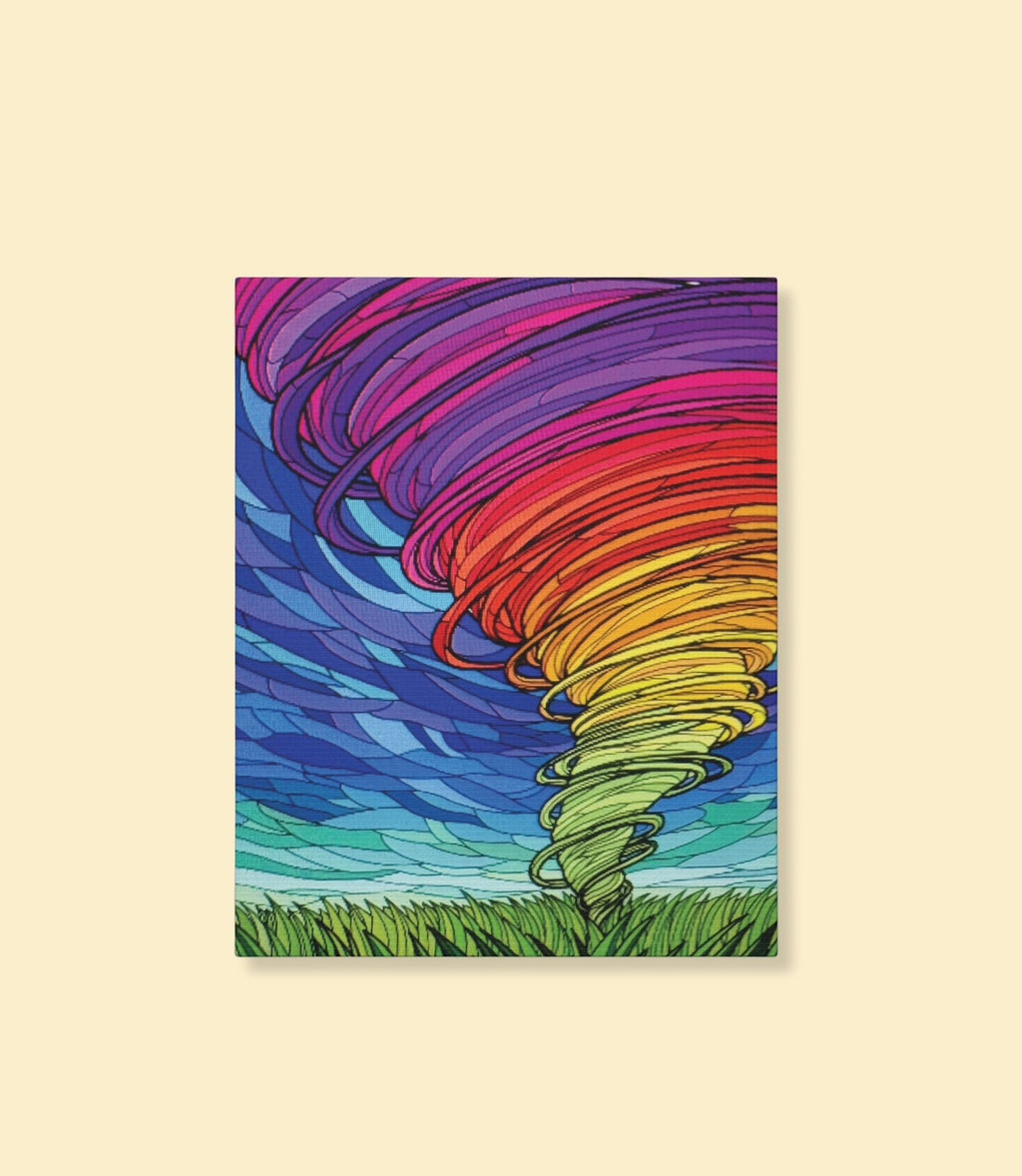Rainbow tornado matte canvas wall art on a cream background