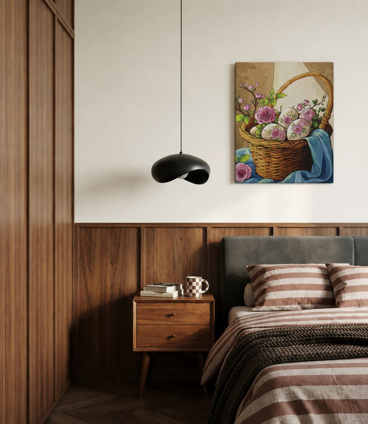 Floral Easter basket canvas displayed in a modern interior