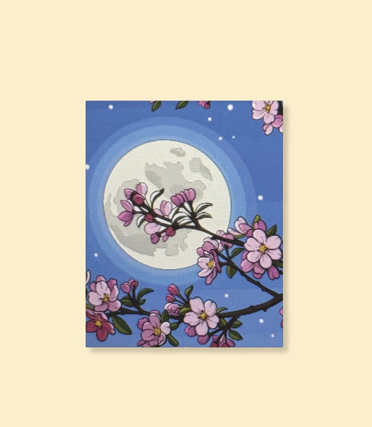 Cherry blossom moon canvas wall art on a cream background