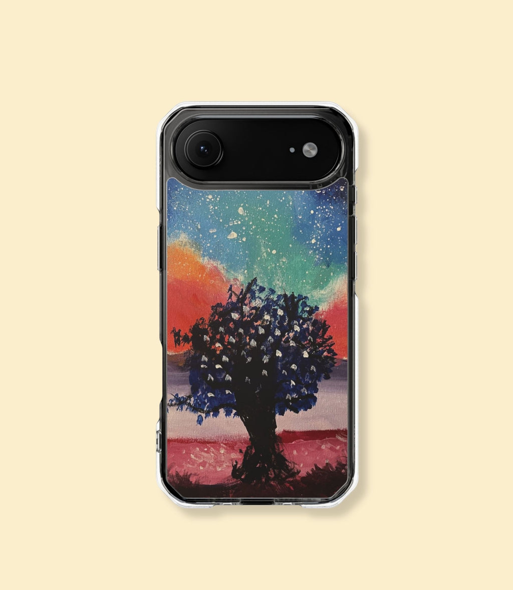 Galaxy tree clear magnetic phone case for iPhone 17 Air on a cream background