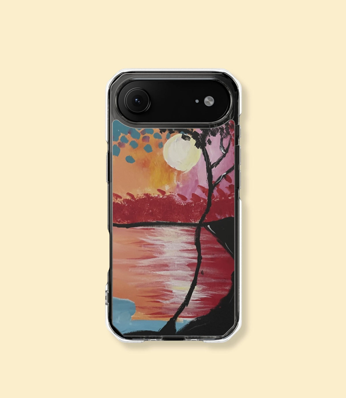 Sunset lake and silhouetted tree clear magnetic phone case for iPhone 17 Air on a cream background