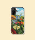 Dragonfly meadow clear magnetic phone case for iPhone 17 on a cream background