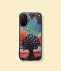 Galaxy tree clear magnetic phone case for iPhone 17 on a cream background